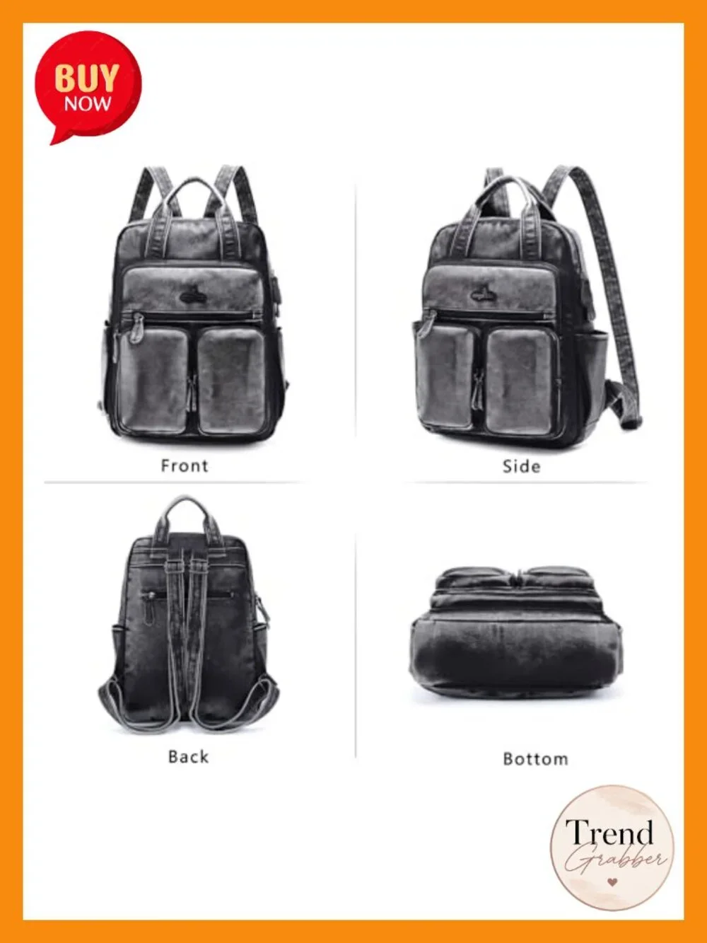 Women's Vegan Leather Backpack Purse Multi Pocket Travel Daypack